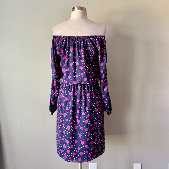 NWT Vicky Tiel Heart Polka Dot Off Shoulder Fit & Flare Dress Womens Size Small - Picture 7 of 8